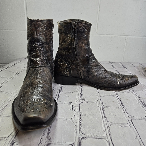 Donald Pliner western couture croc embossed leather studded ankle boots